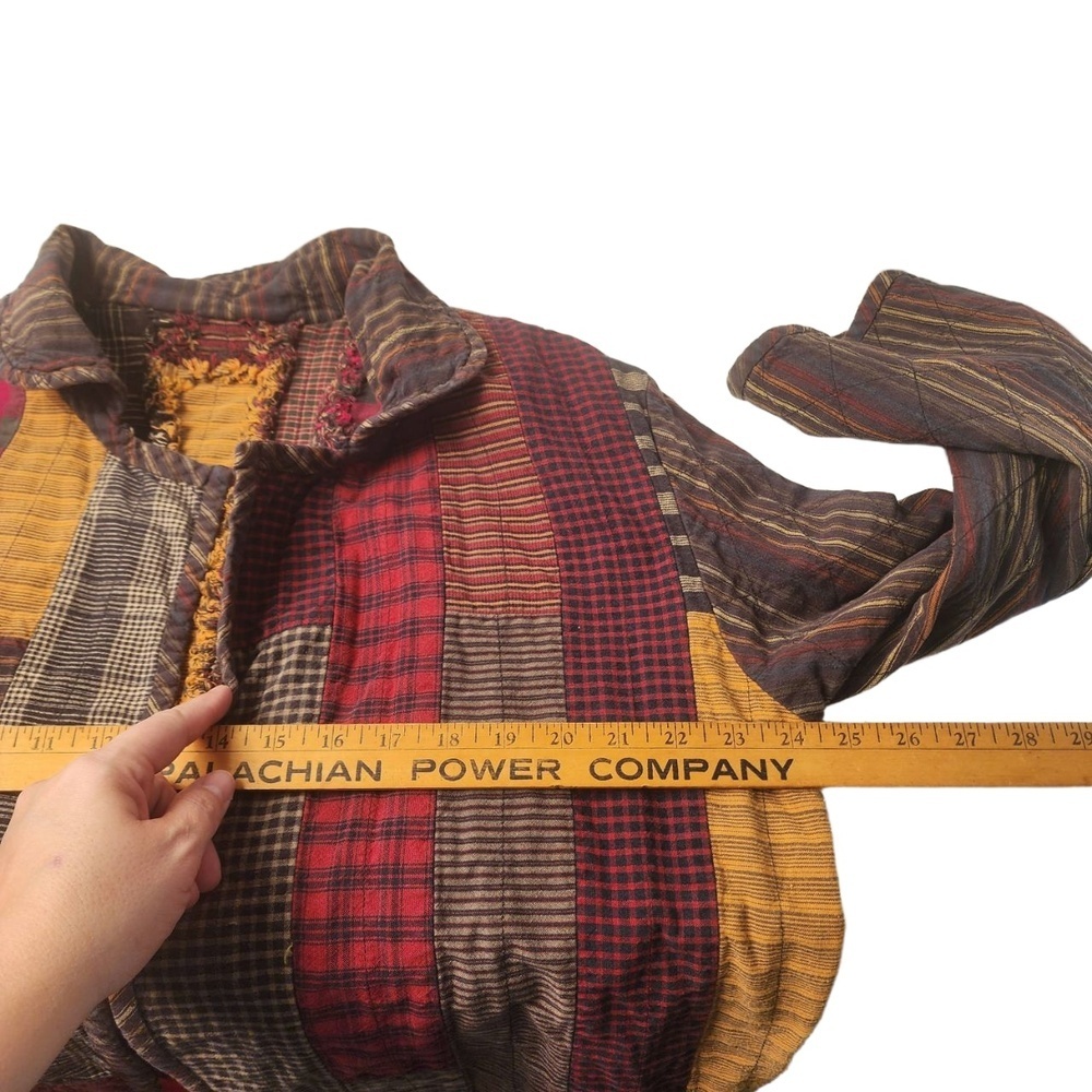 Vintage Patchwork Jacket Collarless Plaid Reversi… - image 5